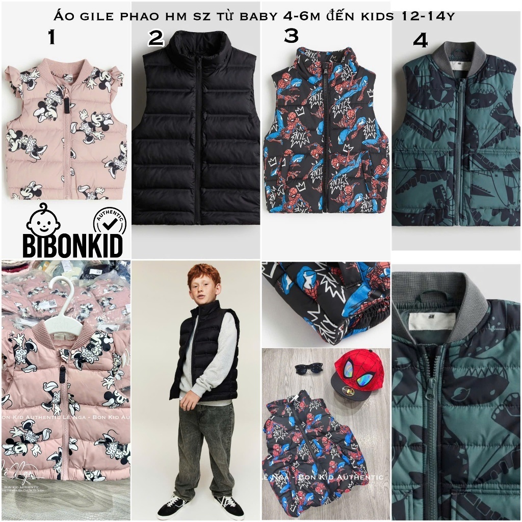 [Bibonkid] Áo gile phao bé trai săn sale HM US/ China/ Japan từ 4-6m đến 12-14Y