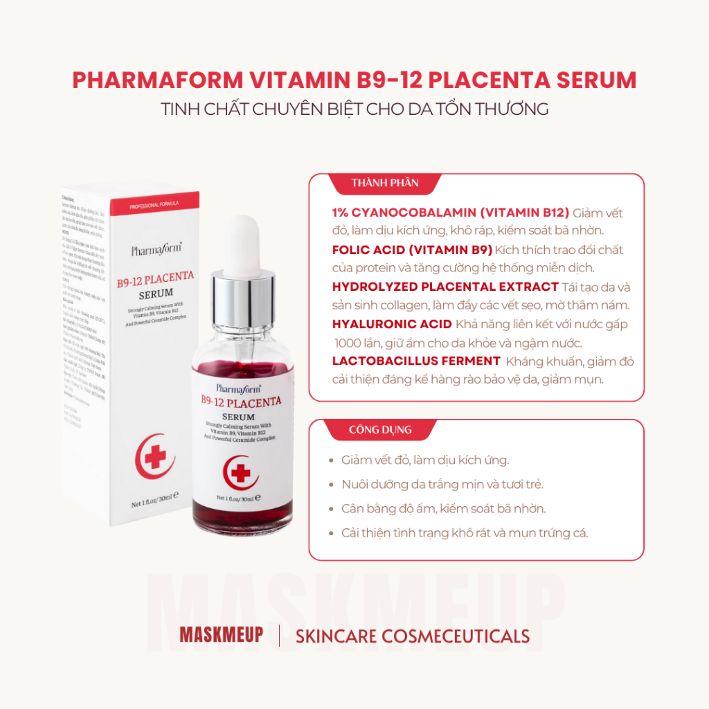 Tinh chất phục hồi da mụn, da tổn thương Pharmaform B9-12 Placenta