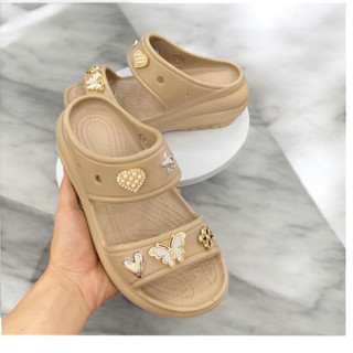  Dép bánh mì hai quai nữ đế cao 7cm tôn dáng đính kèm cham đá nổi xinh thời trang chống nước chống trơn trượt 