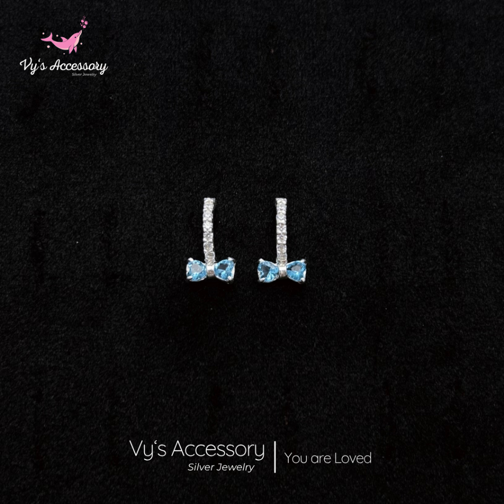 Khuyên tai bạc tặng bé chiếc nơ sắc màu đáng yêu Vy's Accessory BB02
