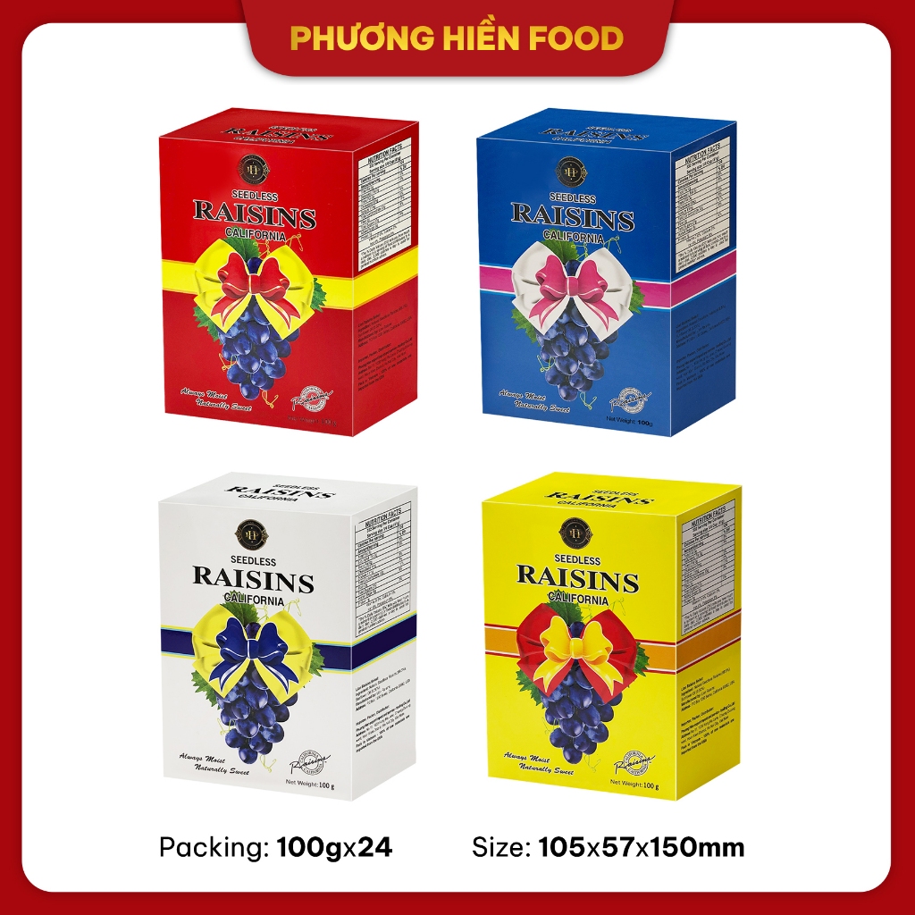 [Raisins] Nho khô đen Raisins 100g hộp giấy - hình nơ hiệu Lion Raisins nhập khẩu Mỹ