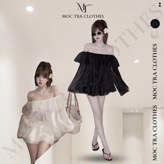 Set tơ bèo trễ vai Loại 1 thiết kế 2 món áo váy bèo tiểu thư siêu xinh, Set đồ nữ đi biển bánh bèo trẻ trung