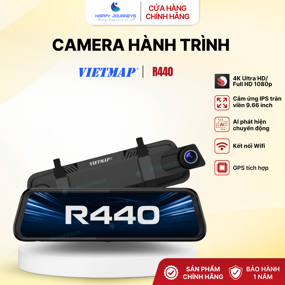 Camera hành trình gương Vietmap R440 – Ghi hình 4K, hỗ trợ camera lùi, cảnh báo giao thông | HAPPY J