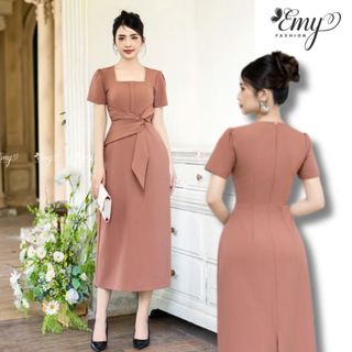 Đầm Thiết Kế Màu Hồng Đất Cổ Vuông EMY EM7557 Đơn Giản Tự Nhiên Đi Chơi Đi Dự Tiệc Đi Hẹn Hò 