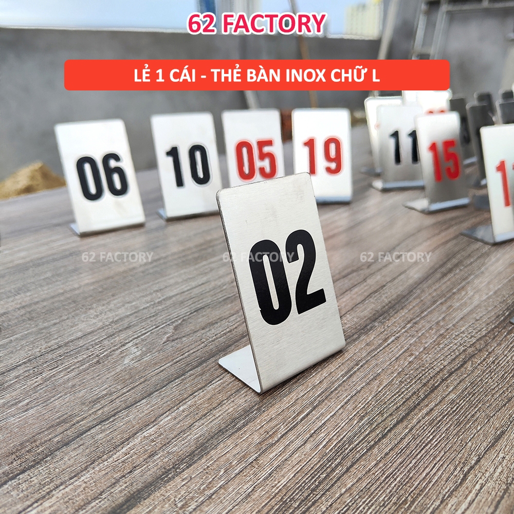 [Inox] Lẻ 1 cái Thẻ số bàn chữ L 1 mặt khách chọn số từ 1 đến 100 màu đen