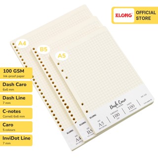 Ruột sổ còng giấy refill KLONG 100GSM Dash Caro Dash Line InviDot Line A5 B5 A4 200 trang