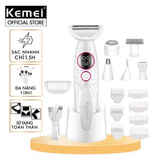 Máy tẩy lông đa năng 11in1 Kemei KM-7101 gồm  đầu thay thế chuyên dụng cạo lông, sử dụng toàn thân - Chính hãng