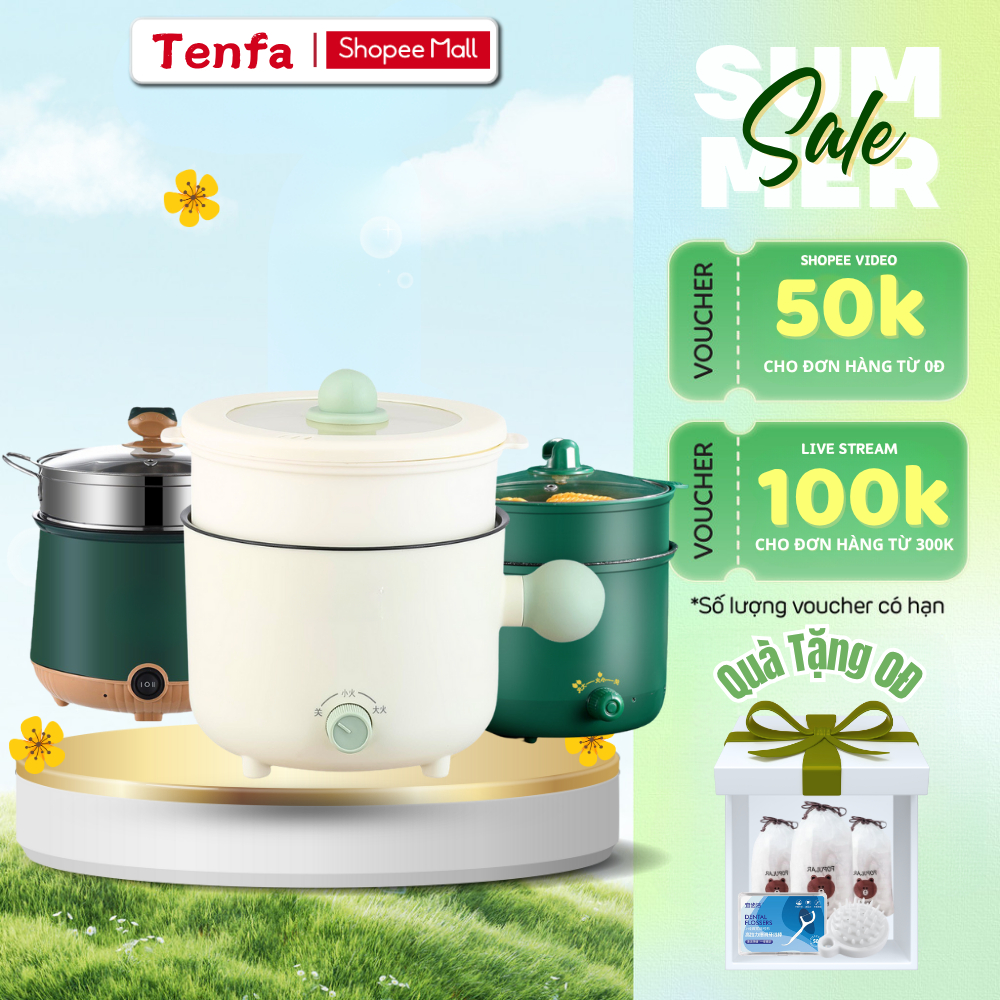 Nồi Lẩu Điện Mini Đa Năng  2 Ngăn Tặng Kèm Giá Hấp Dung Tích 1,8L 2 Nấc Nhiệt Chống Dính Cao Cấp