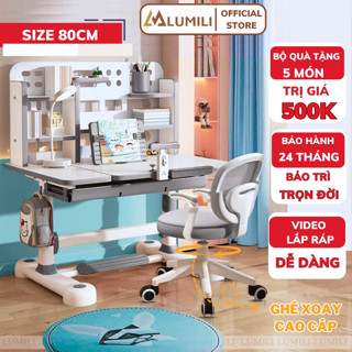 Lumili E13 bàn học trẻ em chống gù, bàn ngồi học cho bé kèm ghế xoay cao cấp,có kệ sách