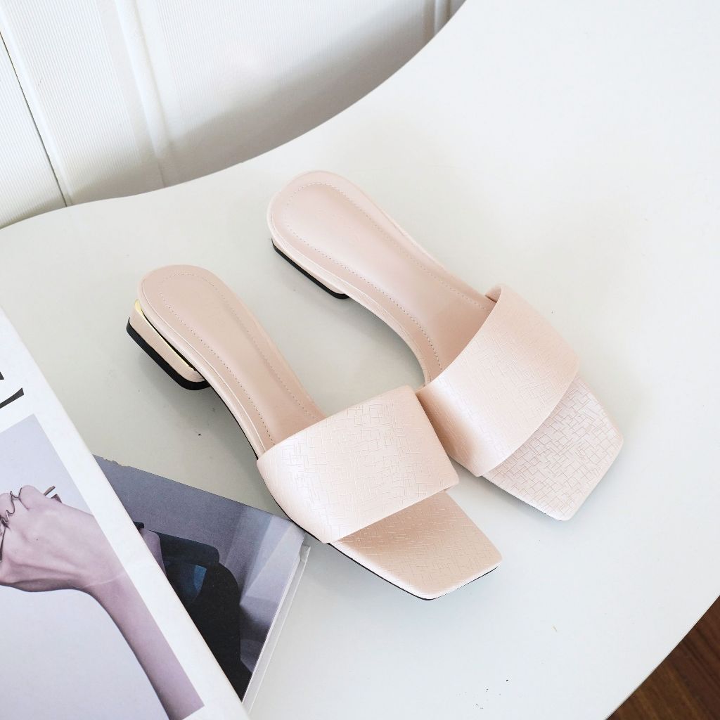 Guốc Cillie Mũi Vuông Đế Vuông Thấp Chống Trơn Trượt Có Lớp Đệm Mềm Không Đau Chân GU18