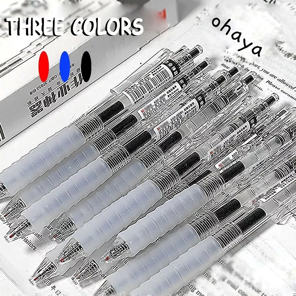 🍑RY🍑1k Ba màu Đen Đỏ Xanh ST Đầu Viết Bút 0.5mm Mịn Mềm Cầm Bút Gel Nhanh Khô Học Sinh Bàn Chải Câu 