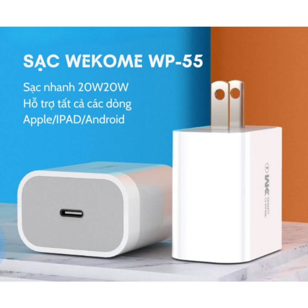 [Cam kết chính hãng] Cục sạc nhanh WEKOME PD20W  - Sạc nhanh ổn định, không nóng máy cổng L (ip)