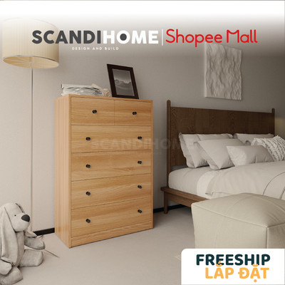 GUILF, Tủ đựng đồ dùng 5 tầng 6 ngăn kéo DRA_114,72x35x108 (Ngang x sâu x cao) , tủ gỗ Scandi Home