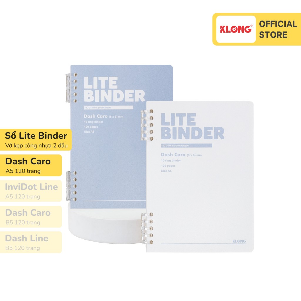Sổ còng nhựa 2 đầu Lite Binder bìa PP KLONG A5 B5 120 trang 100/76; MS: 804, 805, 806, 807