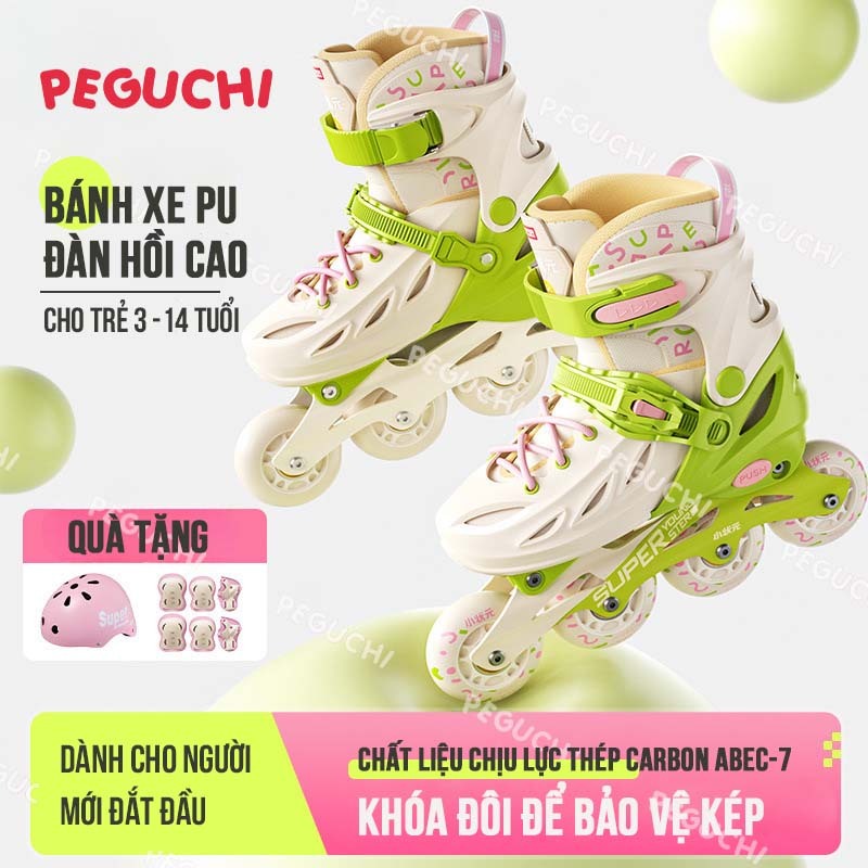  Giày patin trẻ em giày trượt patin cho bé Peguchi GPT01 có 4 bánh xe trượt phát sáng và khóa đôi điều chỉnh 