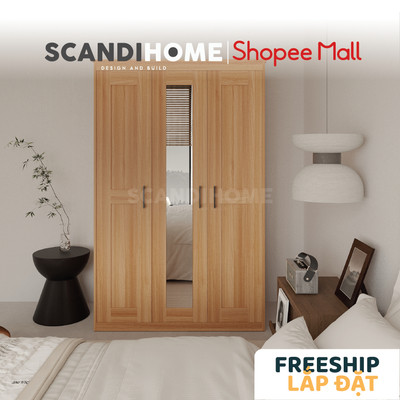 SENGE, Tủ quần áo tân cổ điển kèm gương WAR_036, 122x60x190cm, tủ đựng quần áo Scandi Home