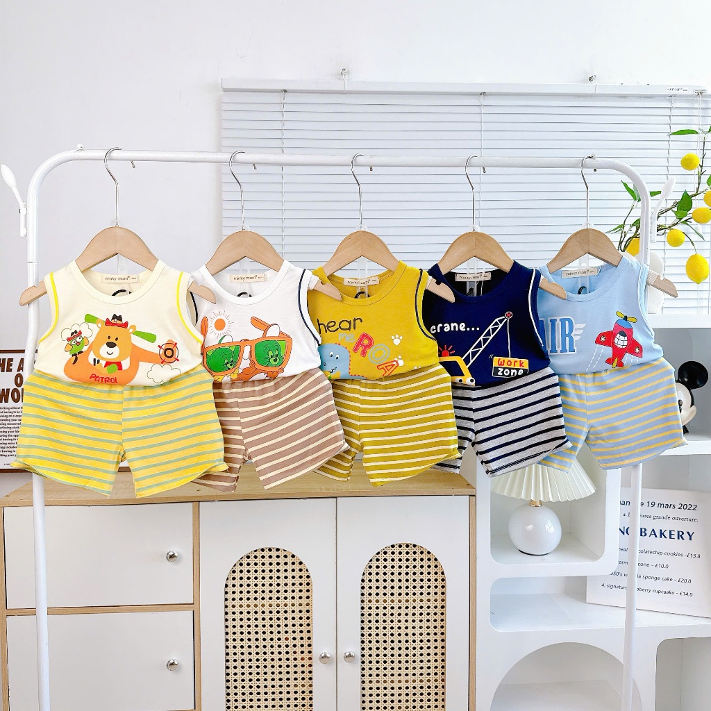 Bộ Ba Lỗ Thun Lạnh Minkymom Áo Chạy Lé Phối Quần Sọc Dệt BL-IN83