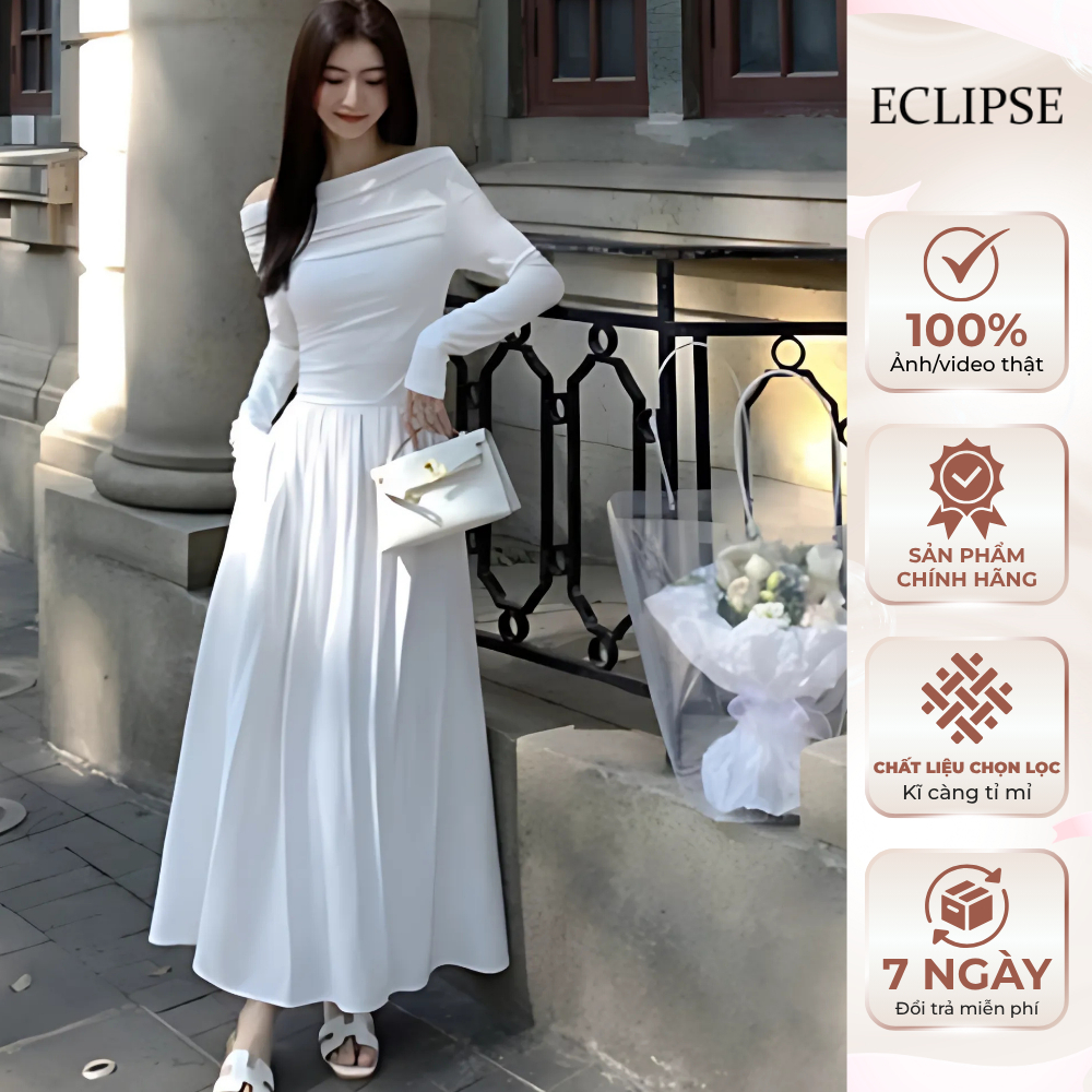 Váy Trễ Vai Dài Tay Nhún Ly Eo Eclipse Clothing
