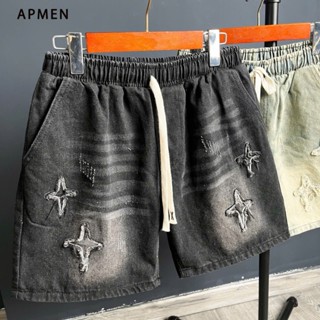  Quần Short Jean Nam Lưng Thun Họa Tiết Ngôi Sao Quần Đùi Bò Nam APMEN QSJN7E04B 