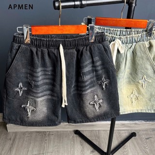  Quần Short Jean Nam Lưng Thun Họa Tiết Ngôi Sao Quần Đùi Bò Nam APMEN QSJN7E04B 