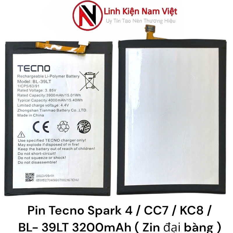 Pin Tecno Spark 4 / CC7 / KC8 / BL- 39LT 3200mAh ( Zin đại bàng ), tặng keo 15ml