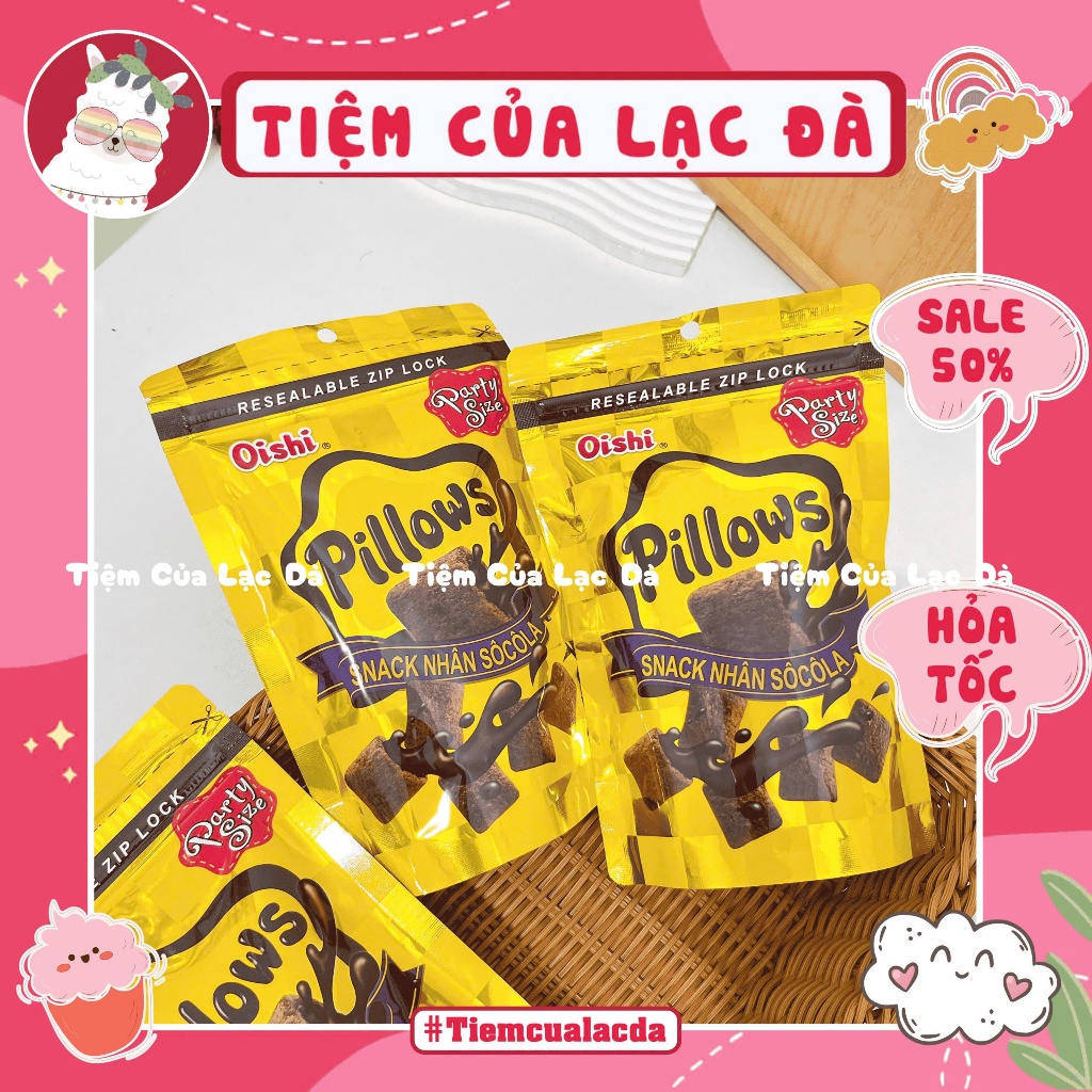 Snack Pillows Oishi Nhân Socola (GÓI LỚN 80G), Bánh Nhân Kem Oishi, đồ ăn vặt