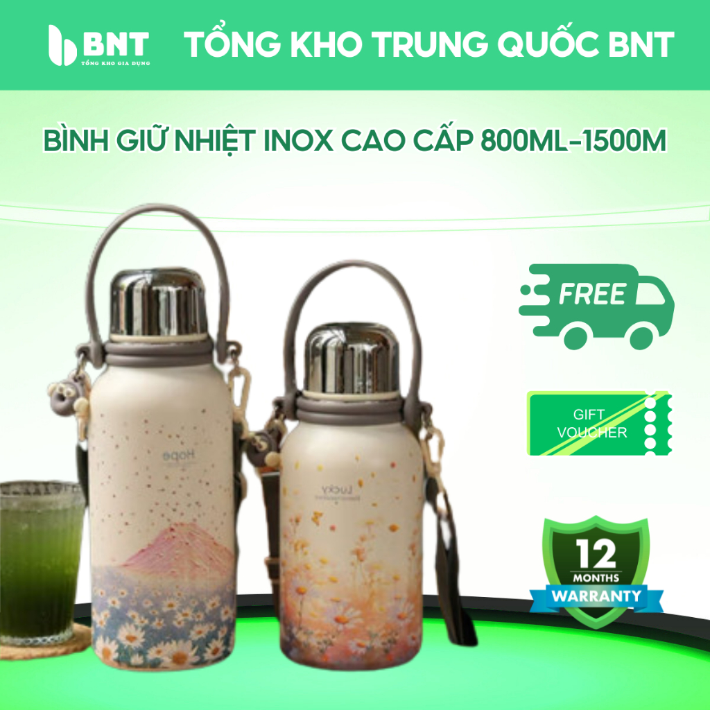 Bình Giữ Nhiệt Inox Cao Cấp 800ml-1500ml, Ruột Inox 316, Giữ Nhiệt 48 Tiếng