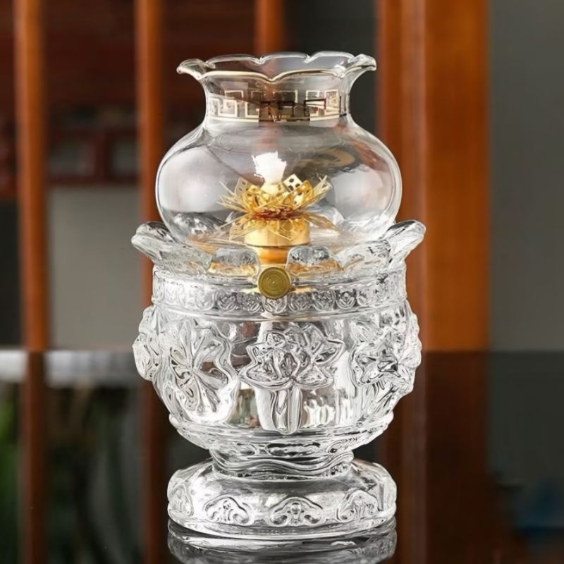 Đèn dầu thờ cúng pha lê hoa sen cao cấp