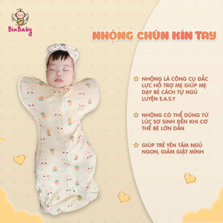 Nhộng chũn cho bé Binbaby, nhộng kín tay vải thông hơi, cotton peptit xuất Hàn giúp con ngủ ngon.