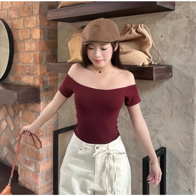 Áo Thun Tăm Trễ Vai Ôm Body Nhiều Màu | BigBuy360 - bigbuy360.vn