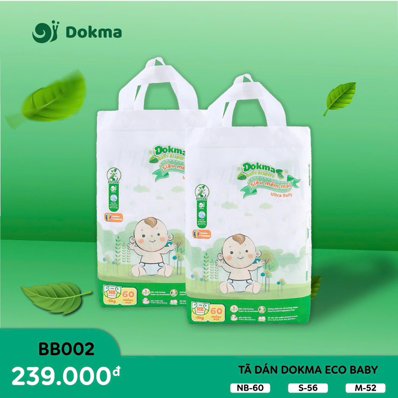 Bỉm Dokma Eco - Tã Dán/ Quần Đủ Size NB/S/M/L/XL/XXL Mềm Mỏng An Toàn Cho Bé