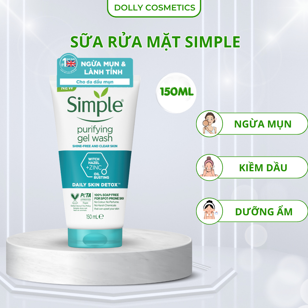 Sữa rửa mặt Simple giúp kiềm dầu, ngăn ngừa mụn, làm sạch sâu lỗ chân lông, dành cho da dầu mụn