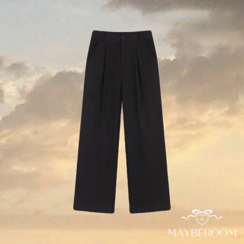 MAYBEROOM® Quần suông đen cạp cao Mono Bottom