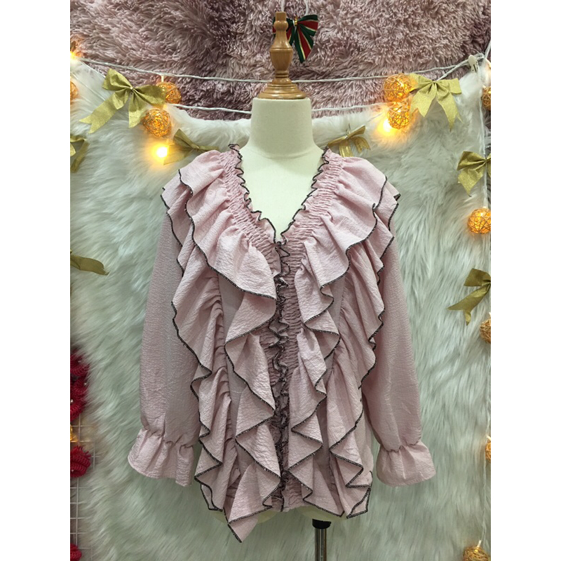 (A118)Áo Cổ V Fashion Bèo Tầng 2 hand- Size M L nhỏ (A118)🌹