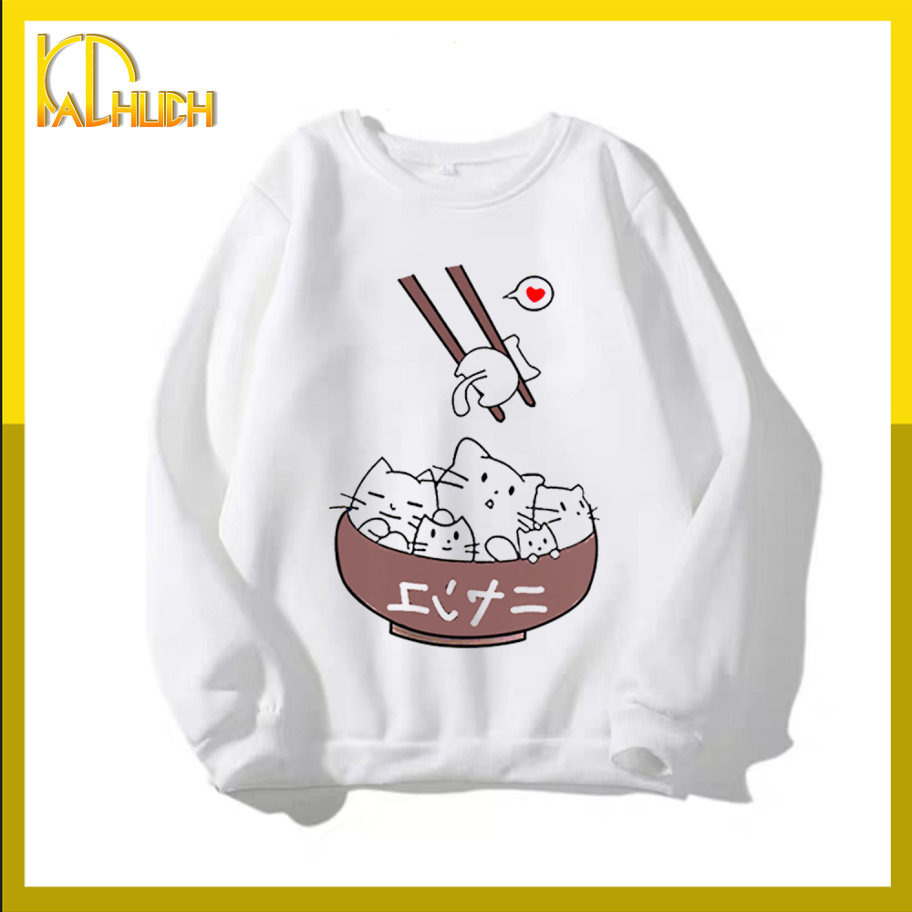 Áo Sweater nữ in Mèo Cute vải nỉ bông mềm mịn (NHIỀU MÀU) size 40-70kg
