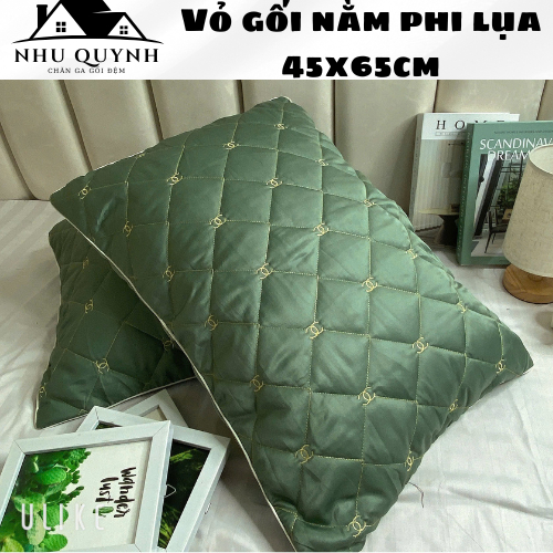 Vỏ gối đầu trần bông chất liệu phi lụa thêu vân nổi sang trọng, chất phi lụa thoáng mát, thấm hút mồ