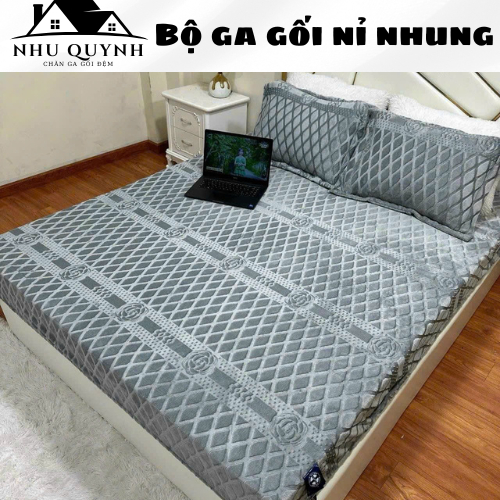 Ga giường và vỏ gối nỉ nhung COCO sữa mềm mịn ,bộ ga gối nỉ nhung bọc đệm công nghệ mới thoáng khí n