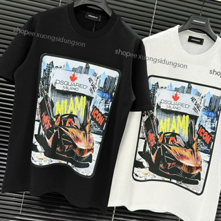 Áo phông Dsq icon xe đua cổ tròn nam nữ, áo thun Dsq xe đua hot trend boy phố hàn quốc