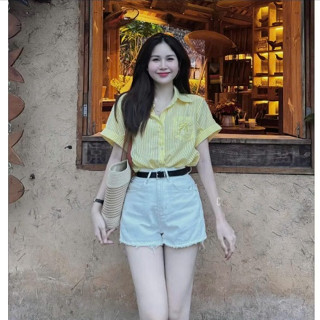  Quần short jean nữ cạp cao rách bụi - Quần đùi nữ chất bò mềm không dãn 