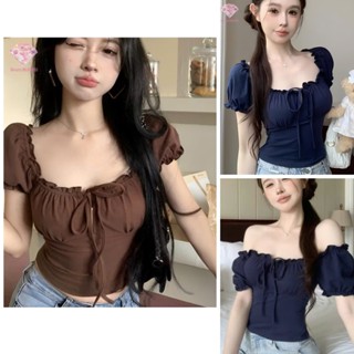 Áo Thun Nữ Bèo Rúm, Áo Kiểu Nữ Trễ Vai Nơ Cổ Ôm Dáng Jennie A22