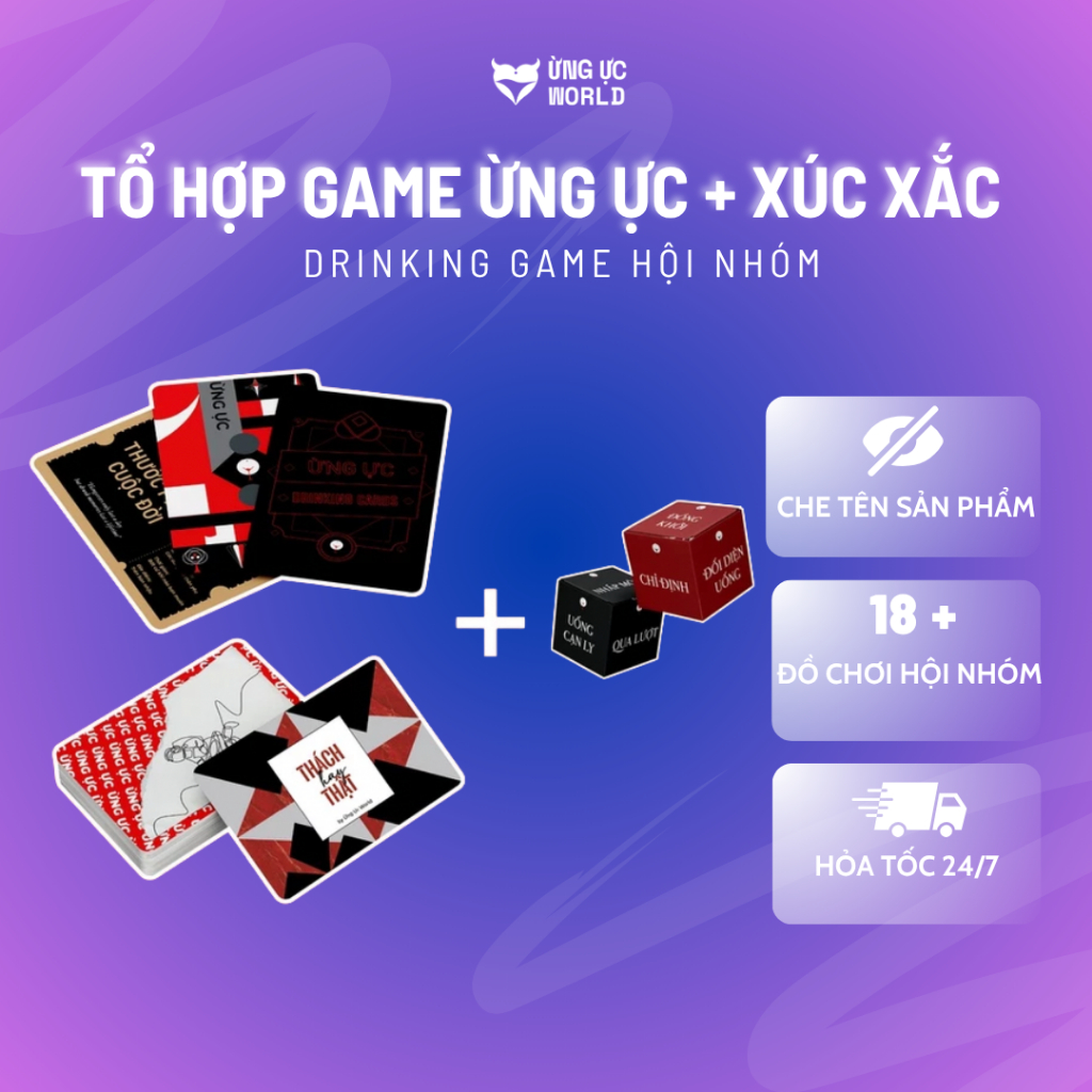 Combo 1 bộ bài drinking game và 2 viên xúc xắc uống rượu Wine Dice, board game Ừng Ực