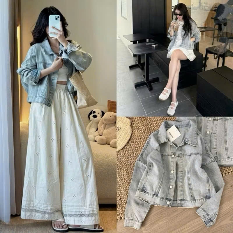 Áo Denim Ngắn Croptop 247store Áo Khoác Jeans Nữ Dáng Lửng