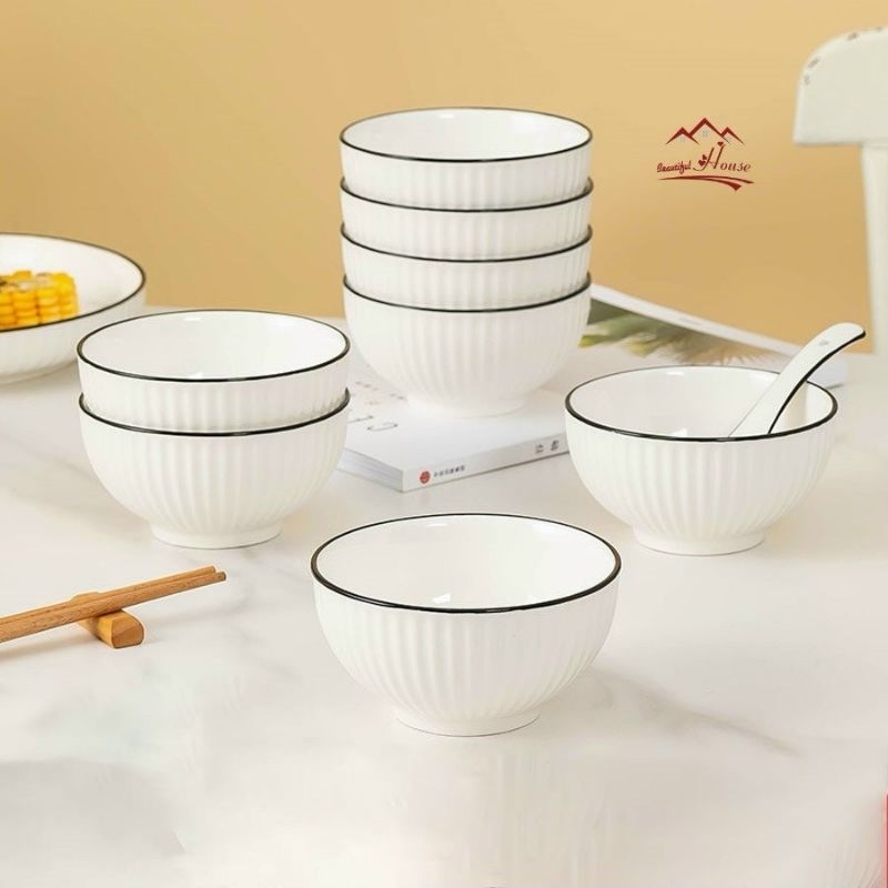 Bộ 10 chén sứ ( bát sứ) họa tiết- Tráng men cao cấp- chén sứ, chén cơm, chén cơm, bát ăn cơm