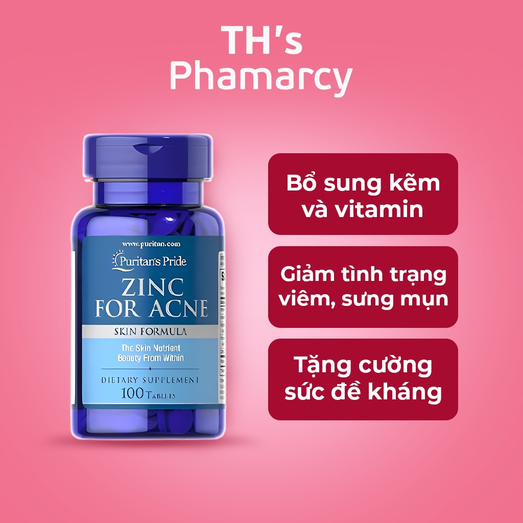 Viên kẽm hỗ trợ cải thiện mụn Zinc for Acne Puritan’s Pride Mỹ 100 viên
