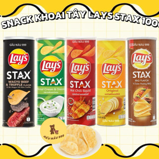Snack Khoai Tây Lát Lays Stax lon 100g đủ vị bim bim ống ăn vặt