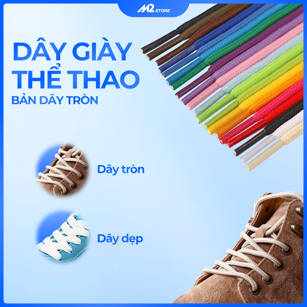 Dây giày thể thao sneaker tròn nhiều màu nam nữ chính hãng chất lượng cao 120cm DG02