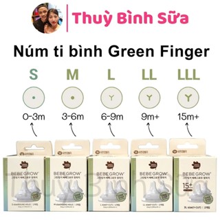 Núm ti bình sữa Green Finger BebeGrow Hàn quốc, núm ty 2 van thoát khí