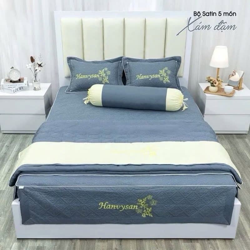 bộ satin thêu hoa, chăn ga gối satin,ra nệm 1m6
