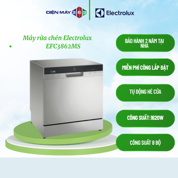 Electrolux EFC3862MS – Máy Rửa Chén Mini 8 Bộ, AirDry, Diệt Khuẩn 72°C, Lắp Đặt Miễn Phí
