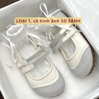 Giày sandal KICHI đế lười hai quai thiết kế basic quai dán tiện lợi trắng xám phối da hai quai mảnh  A63W06